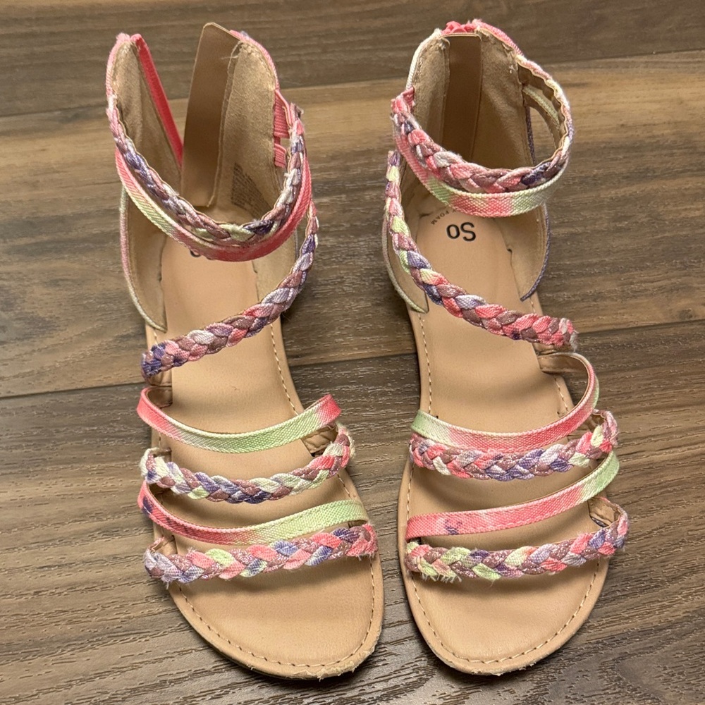 SO Girls Colorful Braided Sandals size 5